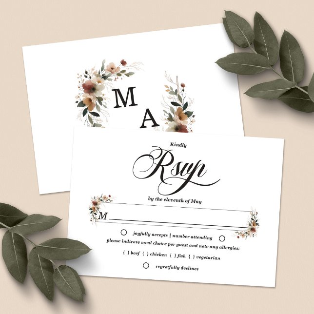Ethereal Elegance Classic White Boho Wedding RSVP Card (Ethereal Elegance Meal Choice RSVP available in 6 colorways to Mix & Match.)