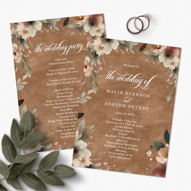 Ethereal Elegance Clay Ember Wedding Ceremony Programme (Step into a world where love and nature intertwine, with our Ethereal Elegance Programs.)