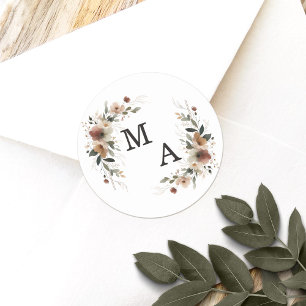 Ethereal Elegance Floral Wreath Wedding Monogram Classic Round Sticker