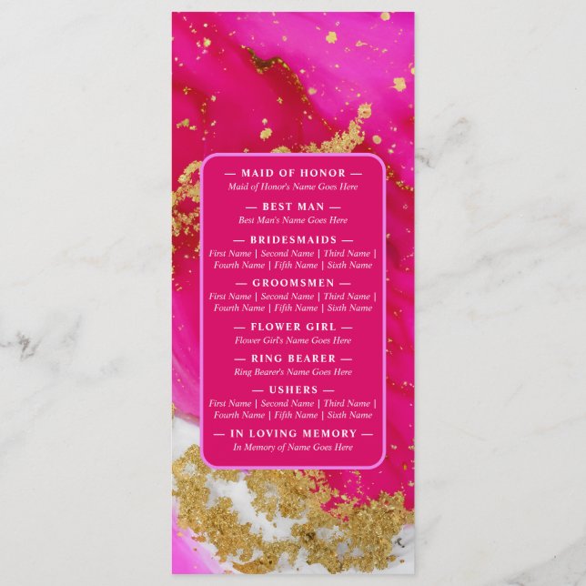 Ethereal Elegance: Hot Pink Geode-Inspired Wedding Programme (Back)