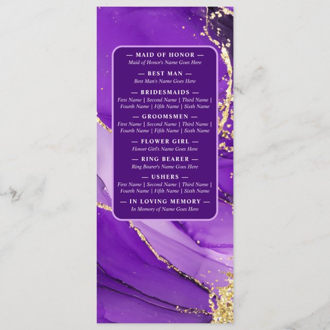 Ethereal Elegance: Purple Geode-Inspired Wedding Programme (Back)
