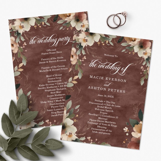 Ethereal Elegance Rustic Garnet Wedding Ceremony Programme (Step into a world where love and nature intertwine, with our Ethereal Elegance Programs.)