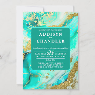 Ethereal Elegance Turquoise Geode-Inspired Wedding Invitation