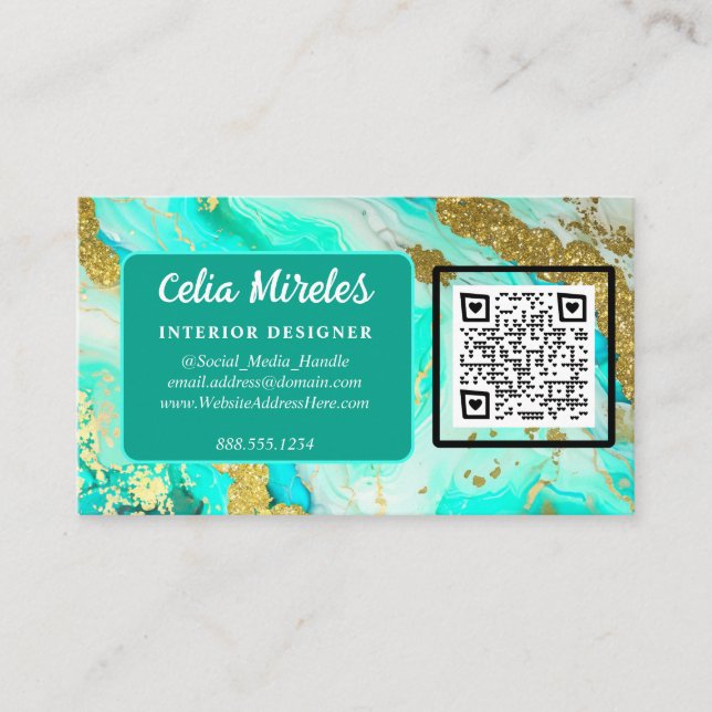 Ethereal Elegance Turquoise Geode Logo QR Code Enclosure Card (Front)