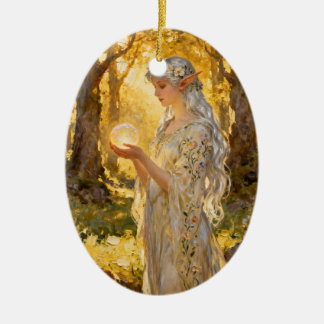 Ethereal Elf Maiden - Art Nouveau Style Ceramic Tree Decoration