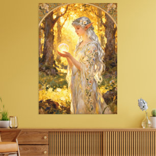 Ethereal Elf Maiden in Art Nouveau Style Canvas Print