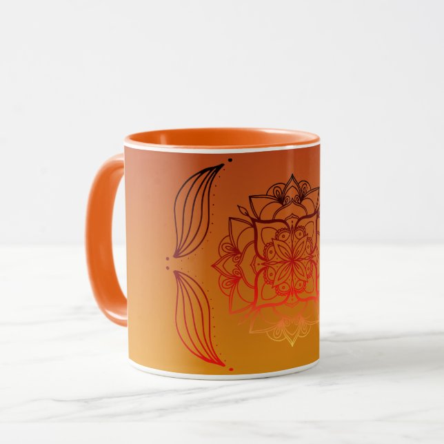 Ethereal Embers – Red & Orange Floral Artwork Mug (Front Left)