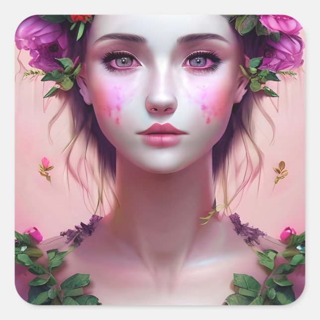 Ethereal Enchanted Fairytale Beautiful Woman Square Sticker (Front)