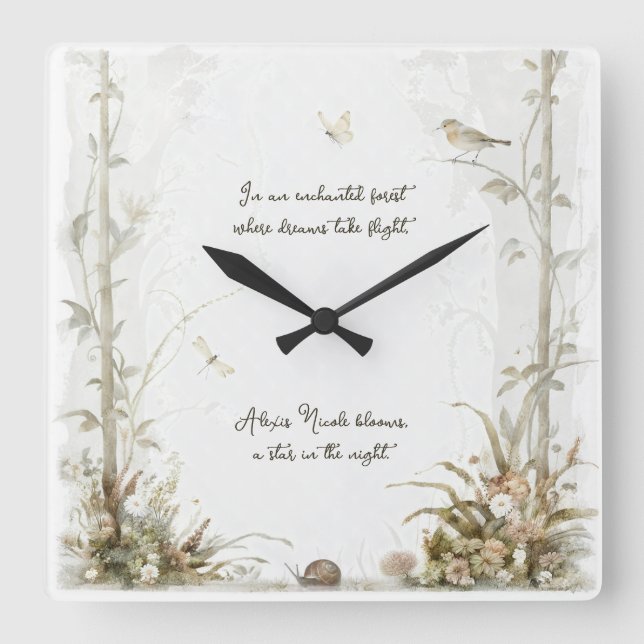 Ethereal Enchanted Forest Square Wall Clock (Front)