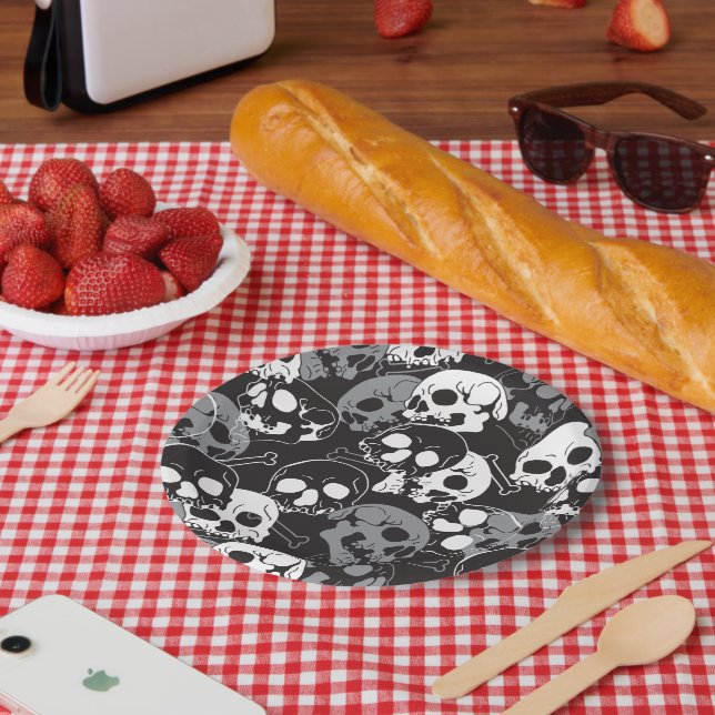 Ethereal Enigma: Intricate Patterned Skull Design Paper Plate (Picnic)