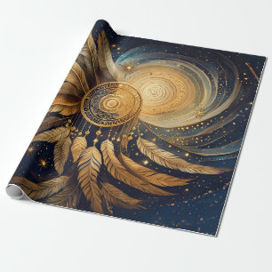 Ethereal Escapes, Golden Dreamcatcher Starshine Wrapping Paper