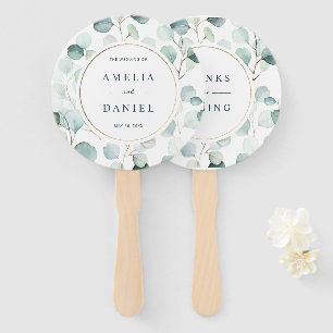 Ethereal Eucalyptus Gold  Frame Greenery Wedding Hand Fan
