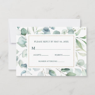 Ethereal Eucalyptus Gold Greenery Wedding RSVP Card