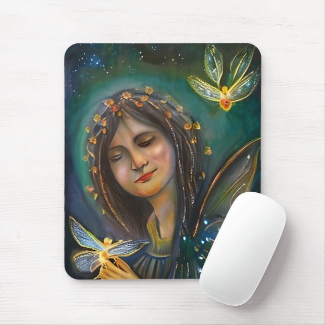 Ethereal Fairy Girl and Golden Butterfly Mouse Mat (With Mouse)