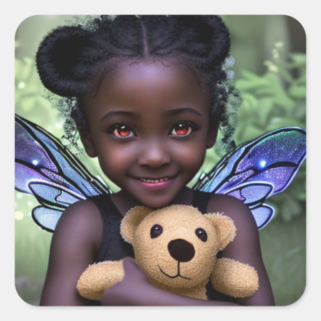 Ethereal Fairy Girl and Teddy Bear Square Sticker (Front)