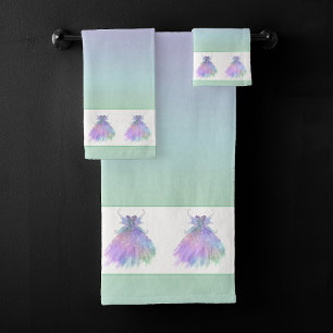 Ethereal Fairy Gown Rainbow Ombre Pastel Sheen Bath Towel Set