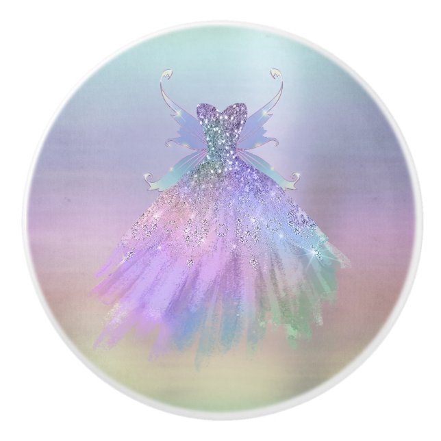 Ethereal Fairy Gown | Rainbow Ombre Pastel Sheen Ceramic Knob (Front)