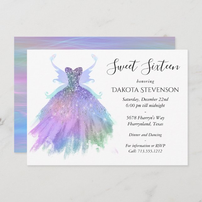 Ethereal Fairy Gown | Rainbow Ombre Pastel Sheen Invitation (Front/Back)