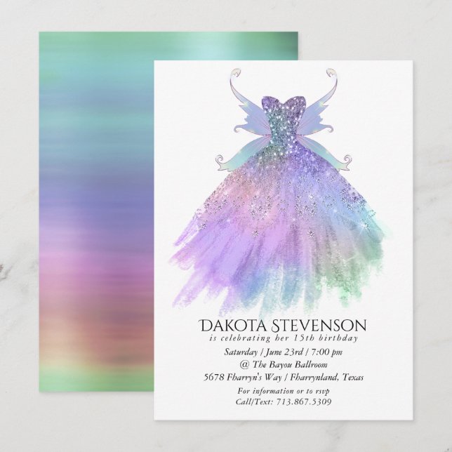 Ethereal Fairy Gown | Rainbow Ombre Pastel Sheen Invitation (Front/Back)