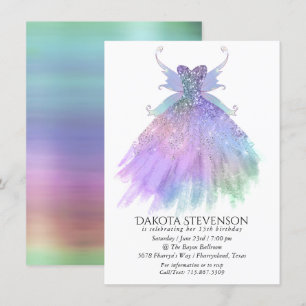 Ethereal Fairy Gown   Rainbow Ombre Pastel Sheen Invitation