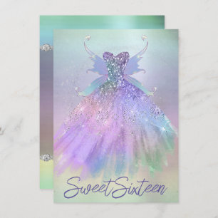 Ethereal Fairy Gown   Rainbow Ombre Pastel Sheen Invitation