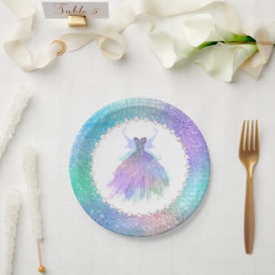 Ethereal Fairy Gown   Rainbow Ombre Pastel Sheen Paper Plate