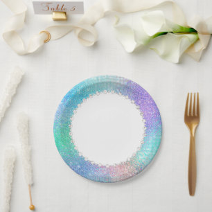 Ethereal Fairy Gown   Rainbow Ombre Pastel Sheen Paper Plate