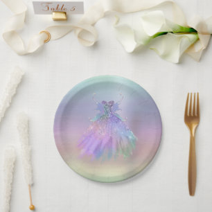 Ethereal Fairy Gown   Rainbow Ombre Pastel Sheen Paper Plate