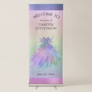 Ethereal Fairy Gown   Rainbow Ombre Pastel Sheen Retractable Banner