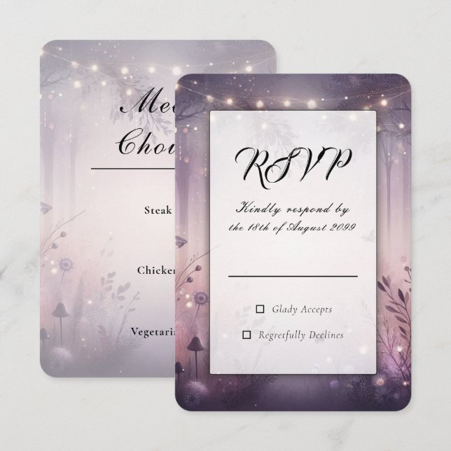 Ethereal Fairy Lights Forest Wedding RSVP Card (Front/Back)