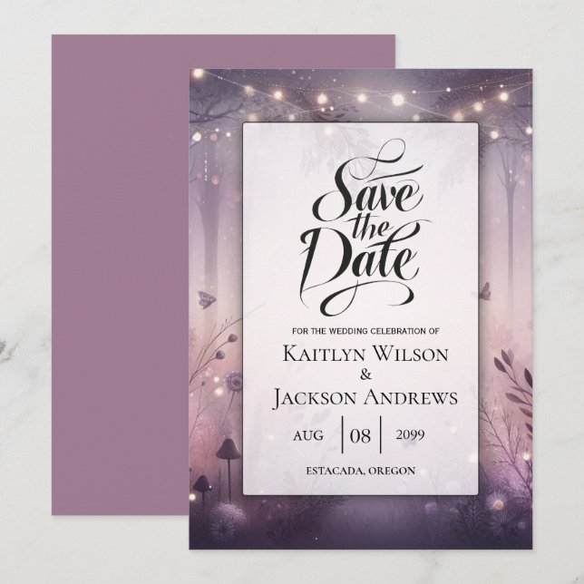 Ethereal Fairy Lights Forest Wedding Save The Date (Front/Back)