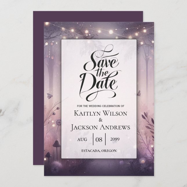 Ethereal Fairy Lights Forest Wedding Save The Date (Front/Back)