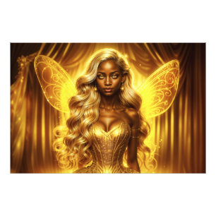Ethereal fairy princess with glowing golden aura photo print