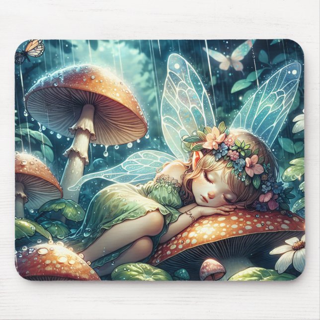 Ethereal Fairy Sleeping on a Mushroom Mouse Mat (Front)