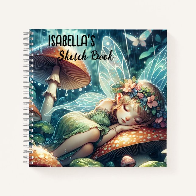 Ethereal Fairy Sleeping on a Mushroom Personalised Notebook (Front)