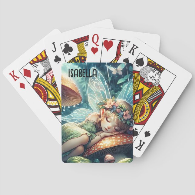 Ethereal Fairy Sleeping on a Mushroom Personalised Playing Cards (Back)