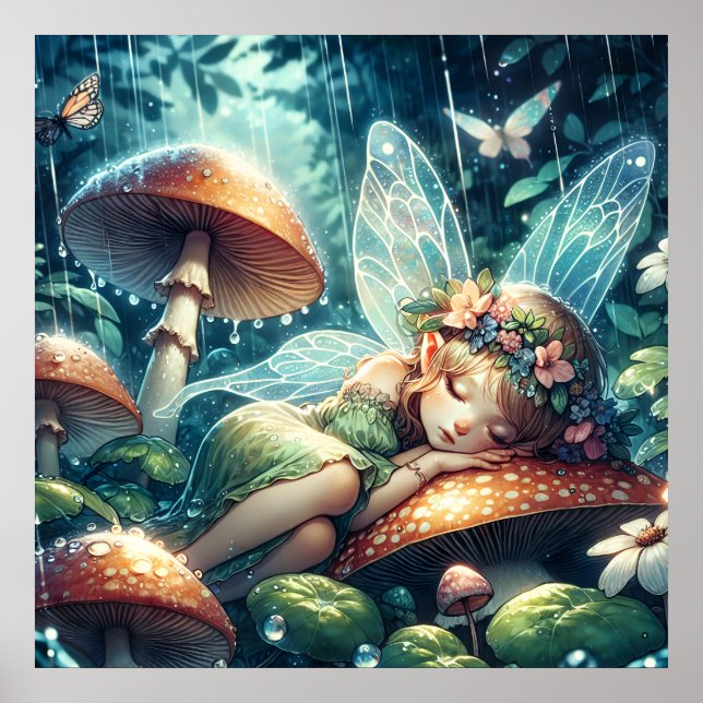 Ethereal Fairy Sleeping on a Mushroom Poster (Front)