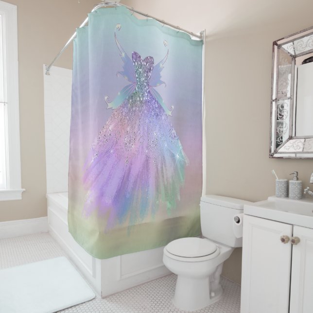 Ethereal Fairy Wing Gown | Rainbow Pastel Ombre Shower Curtain (In Situ)