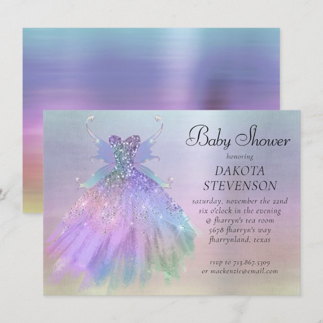Ethereal Fairy Wing Gown | Rainbow Pastel Sheen Invitation (Front/Back)