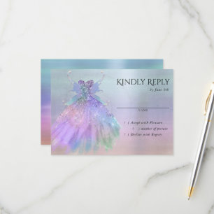 Ethereal Fairy Wing Gown   Rainbow Pastel Sheen RSVP Card