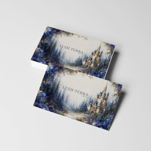 Ethereal Fairytale Castle Blue Floral Misty Forest Business Card