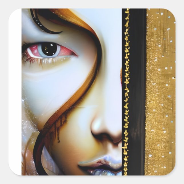 Ethereal Fantasy Art | Gold and Black Square Sticker (Front)