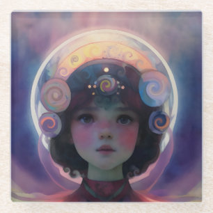Ethereal Fantasy Celestial Child Dream Guardian Glass Coaster