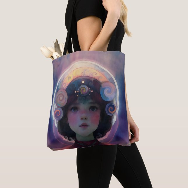 Ethereal Fantasy Celestial Child Dream Guardian Tote Bag (Close Up)
