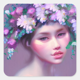 Ethereal Fantasy Fairytale Art   Pretty Women  Square Sticker