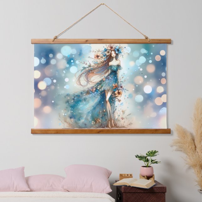 Ethereal Fantasy Goddess in a Watercolor Dream Hanging Tapestry (Bedroom)