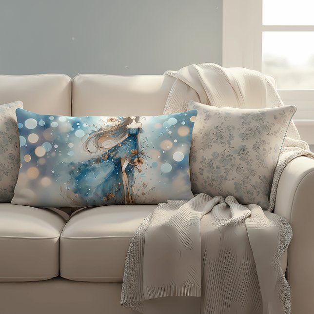 Ethereal Fantasy Goddess in a Watercolor Dream Lumbar Cushion (Ethereal Fantasy Goddess in a Watercolor Dream Lumbar Pillow)