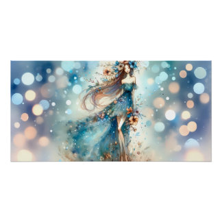Ethereal Fantasy Goddess in a Watercolor Dream Poster