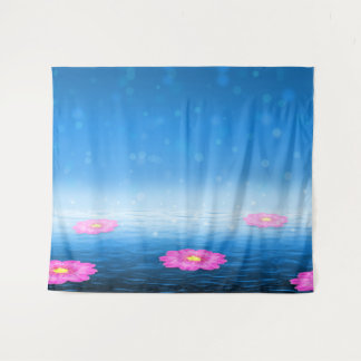 Ethereal Fantasy Lake with Floating Pink Lotus Tapestry