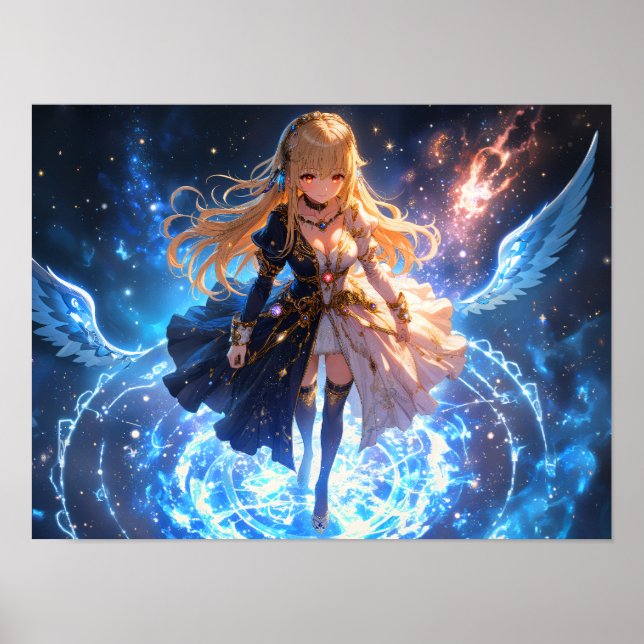 Ethereal Flame Frost girl with fire and ice wings Poster (Front)